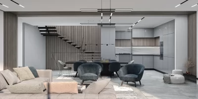 طراحی اتاق نشیمن ویلای مدرن- دفتر معماری دگرش